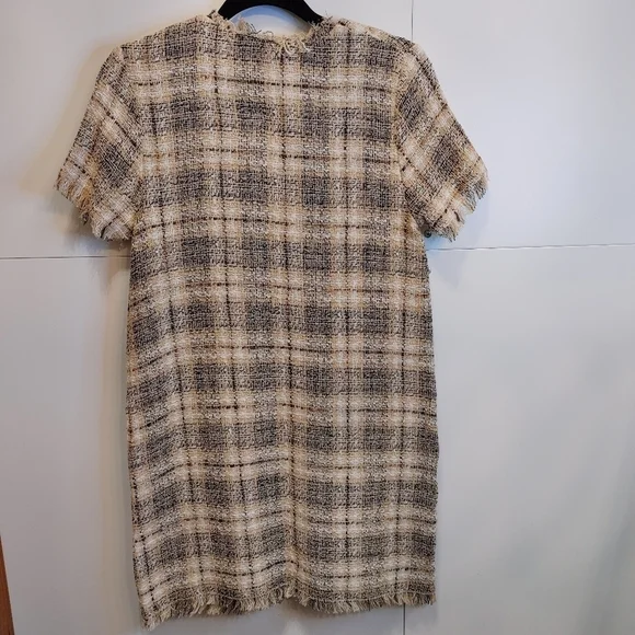 ZARA Tweed Plaid Mini Dress with Faux Leather Pockets | NWT XS - Picture 5 of 13